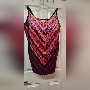 Aqua Green Multicolor Chevron-Style Tankini Swimsuit Top with Adjustable Straps